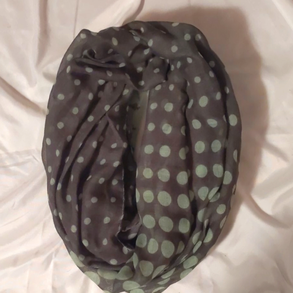 Large Green & Grey Polkadot Infinity Scarf